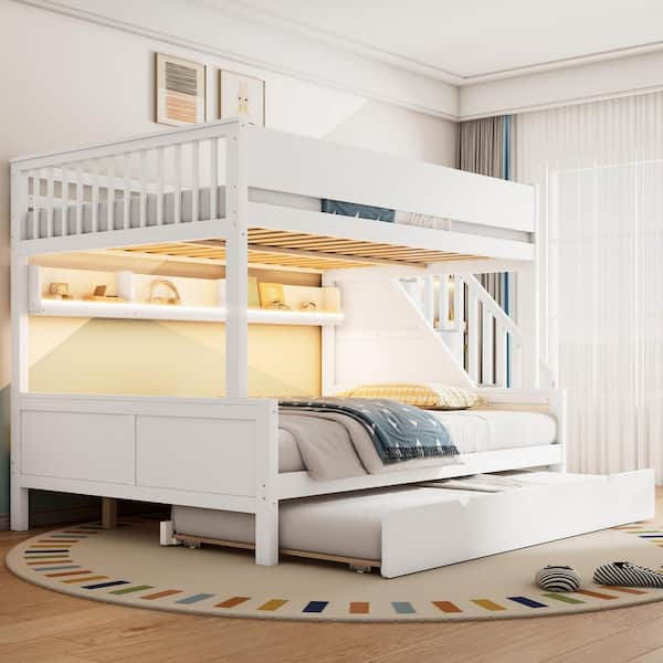 Harper & Bright Designs White Full XL Over Queen Bunk Bed with Built-In ...