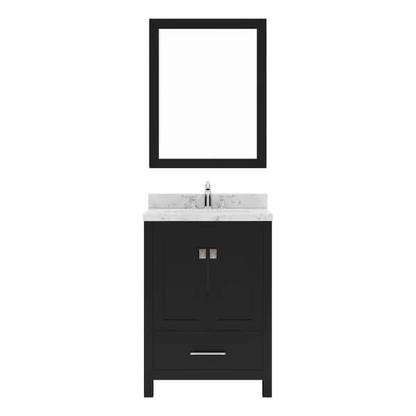 Virtu USA Caroline Avenue 24 in. W x 22 in. D x 35 in. H Single Sink Bath Vanity in Espresso with Quartz Top and Mirror