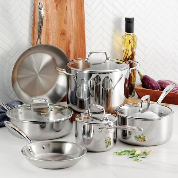 Tramontina 8 Piece Tri-Ply Clad Stainless Steel Cookware Set with Glass  Lids 80116/1010DS - The Home Depot