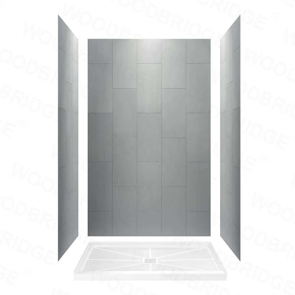 WOODBRIDGE Wooler 32 in. x 60 in. x 96 in. Solid Surface 3Piece Easy Up Adhesive Alcove Shower