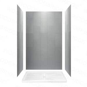 Wooler 32 in. x 60 in. x 96 in. Solid Surface 3-Piece Easy Up Adhesive Alcove Shower Wall Surround in Matte Grey