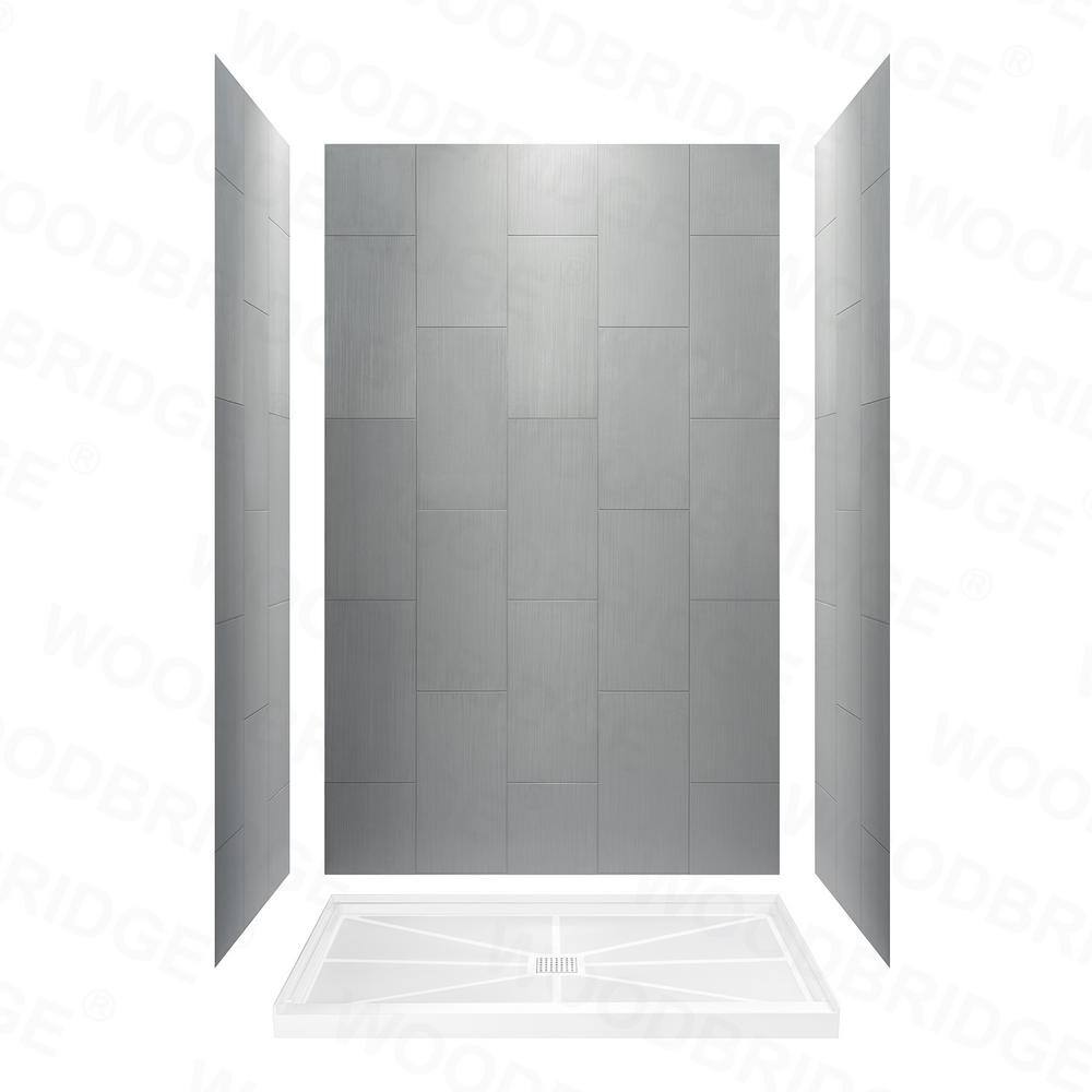32 in. x 60 in. x 96 in. Solid Surface 3-Piece Easy Up Adhesive Alcove Shower Wall Surround in Grey price history on PriceWatchPro