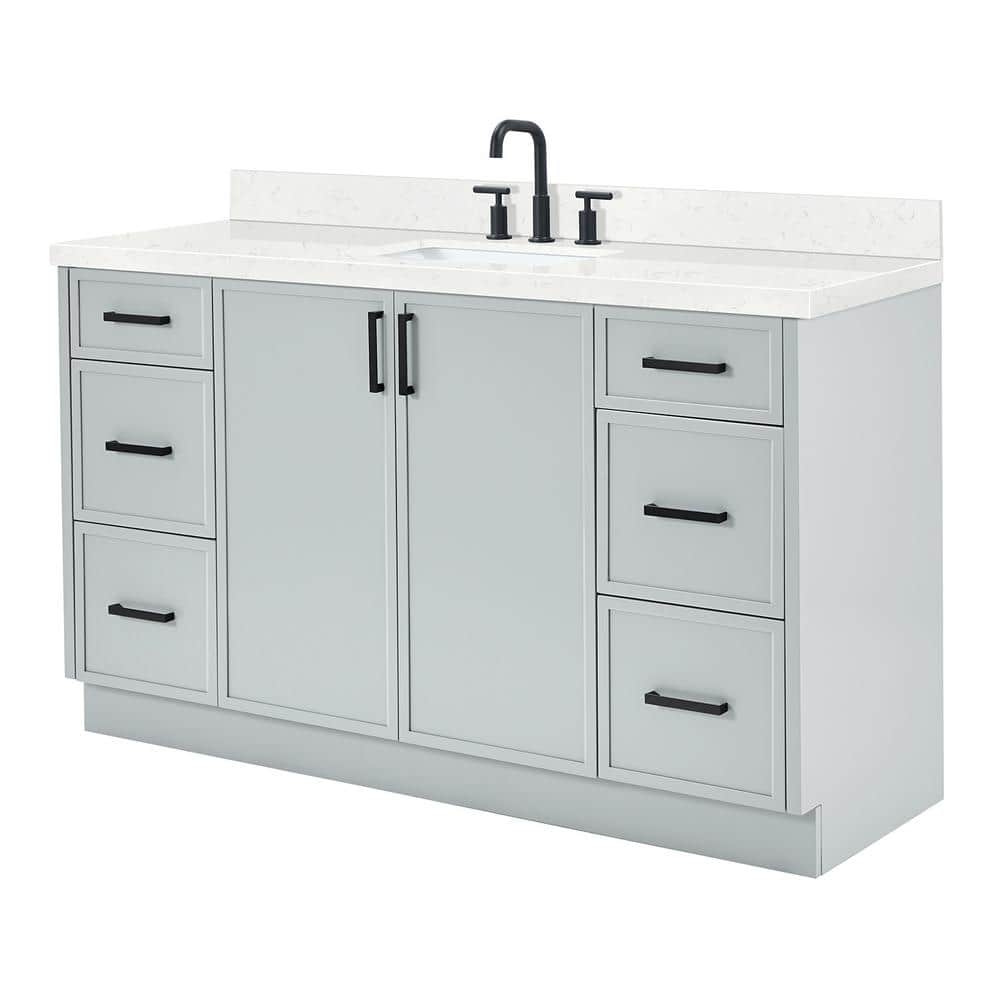Gray Solid Wood Single Sink Bathroom Vanity with Carrara Quartz Top