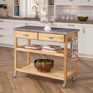 Vineyard Natural Kitchen Cart with Stainless Top
