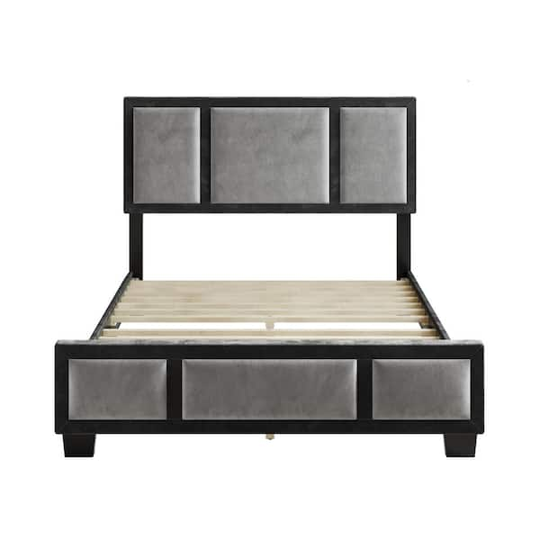 Acme Furniture Chelsie Gray Fabric and Black Queen Platform Bed