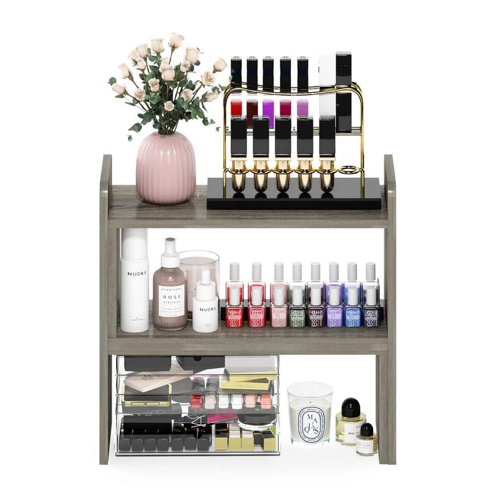 Versatile French Oak Gray Wood Desk Top Organizer Bookshelf