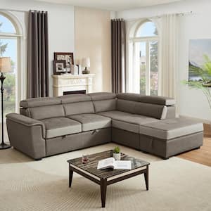 101.97 in. W Slope Arm Brown 4-Seat Polyester L- Shaped Queen Size Sofa Bed with Storage