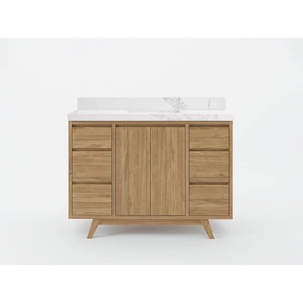 Willow Collections Madison Teak 48 in. W x 22 in. D x 36 in. H Bath Vanity in Golden Teak with 2 in. Calacatta Nuvo Top