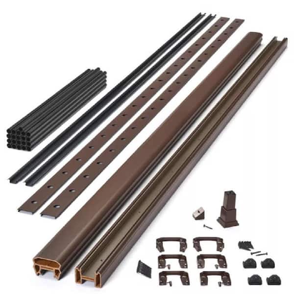 Transcend 8 ft. x 36 in. Vintage Lantern Composite Horizontal Deck Rail Kit with Black Round Aluminum Balusters