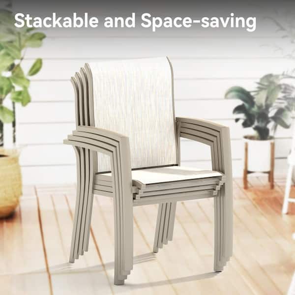 Cream Metal Stackable Outdoor Lounge Chair, Dining Chairs Set of 2