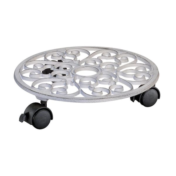 11.4 in. White Round Cast Iron Plant Caddy