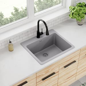 Quartz Classic 25in. Drop-in 1 Bowl Greystone Granite/Quartz Composite Sink Only and No Accessories