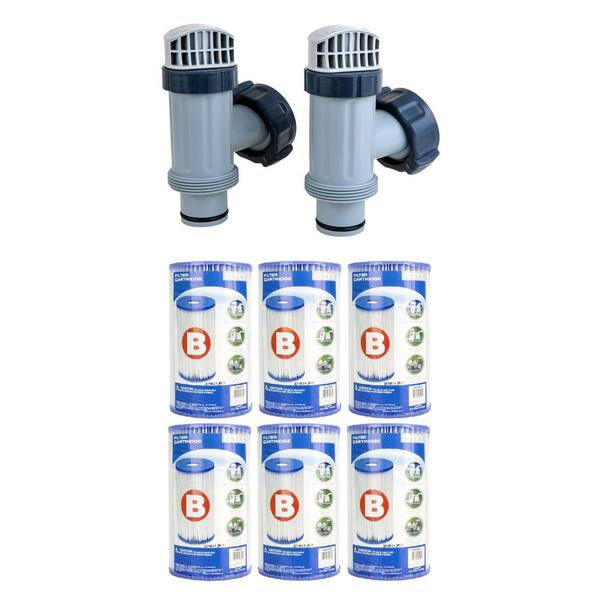 Intex Plunger Valves with Gaskets & Nuts Kit & Type B Filter Cartridge for Above Ground Pool (6-Pack ), A Total Of 8-Pack