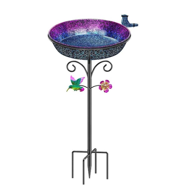 Metal Bird Bath for Outside, Freestanding Garden Bird Baths Bowl, Vintage Birdbath (Gradient Purple)