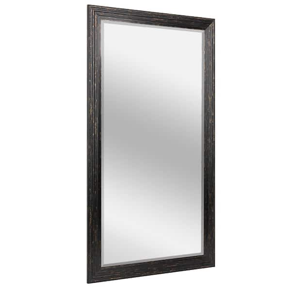 Deco Mirror 41.5 in. H x 29.5 in. W Rustic Beaded Textured Distressed Black and Gold Rectangle Framed Bathroom Vanity Wall Mirror