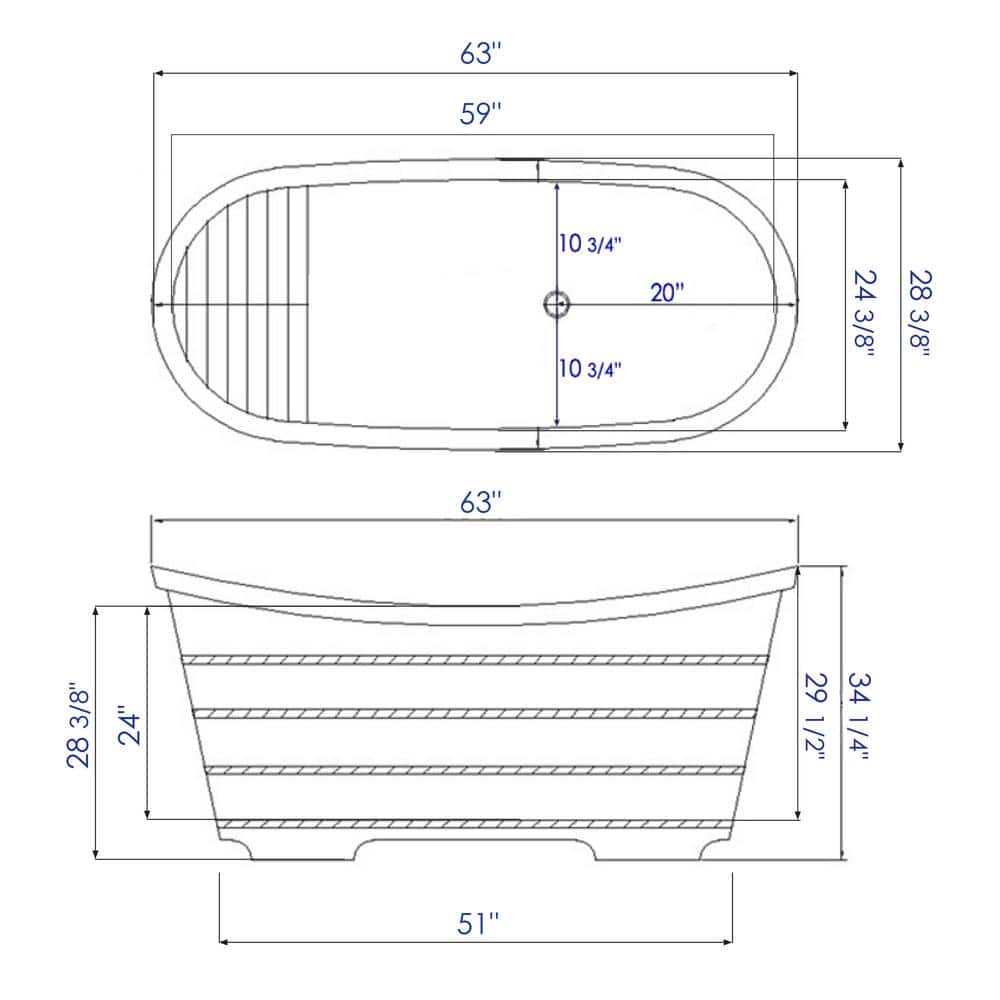 63'' Natural Cedar Freestanding Soaking Bathtub with Iron Wraps