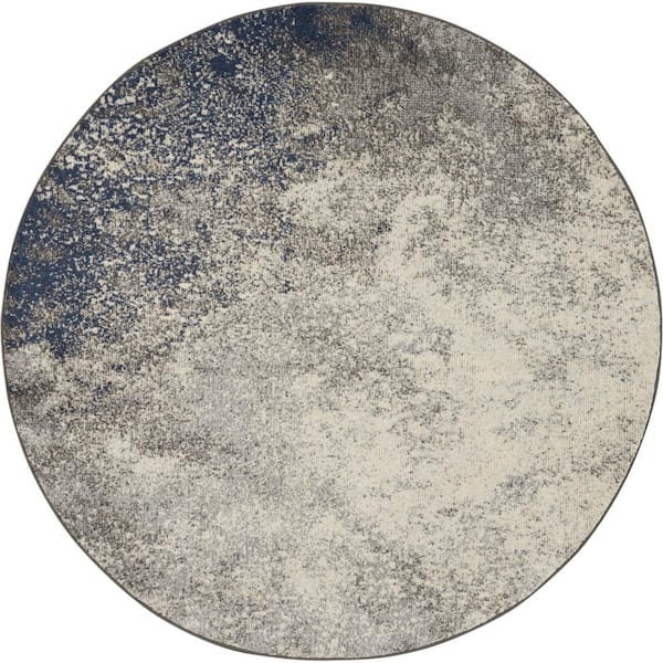 Nourison Passion Charcoal Ivory 5 ft. x 5 ft. Abstract Contemporary Round Rug