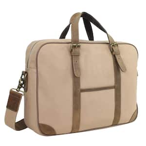 16 in. Khaki Casual Style Canvas Laptop Messenger Bag with 15 in. Laptop Compartment