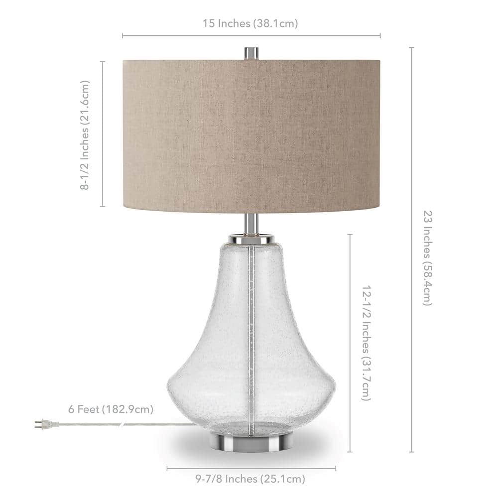 Lagos Brushed Metal 23" Seeded Glass Table Lamp with Linen Shade