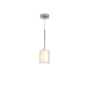 EleganceMax 60-Watt 1-Light Chrome/White Mini Pendant Light with Double Cylinder Glass Shade and E26, No Bulb Included