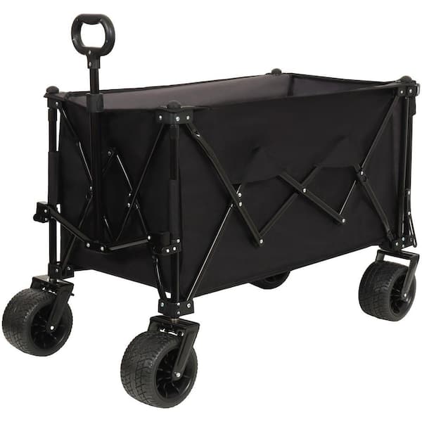 7 cu. ft. Steel Heavy Duty Foldable Wagon Garden Cart Powered Wheelbarrow with Extended Tailgate Black and Gray