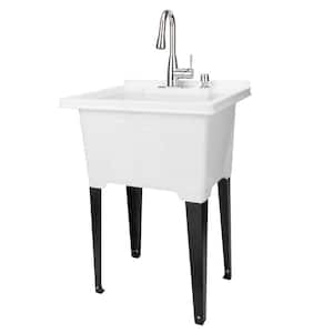 25 in. x 21.5 in. ABS Plastic Freestanding Utility Sink in White - Chrome Pull-Down Faucet, Soap Dispenser
