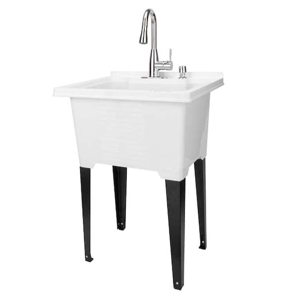 TEHILA 25 in. x 21.5 in. ABS Plastic Freestanding Utility Sink in White - Chrome Pull-Down Faucet, Soap Dispenser