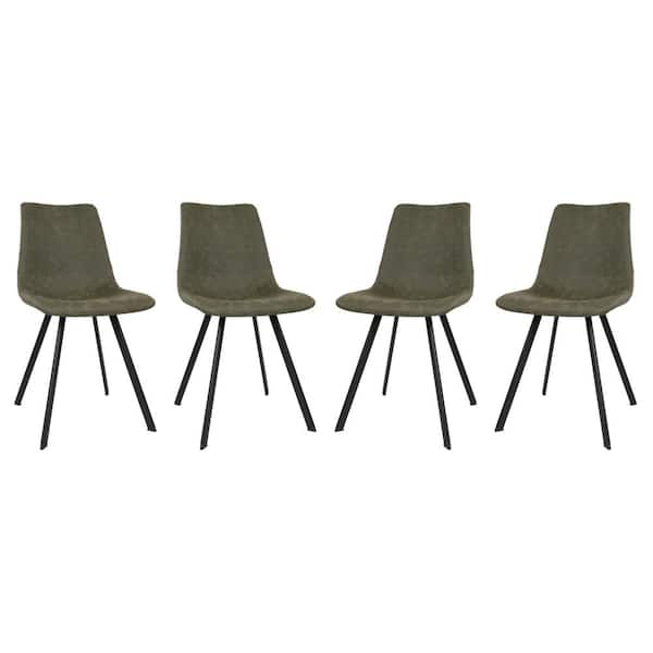 Leisuremod Markley Olive Green Faux Leather Dining Chair Set of 4