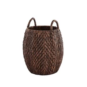 Round Brown Woven Water Hyacinth Decorative Poppy Basket