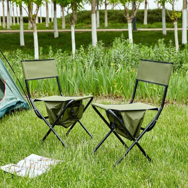 2-Piece Portable Folding Outdoor Chair with Storage Bag for Outdoor Camping, Picnics and Fishing in Green