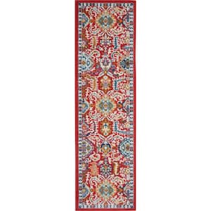 Passion Red Multi Colored 2 ft. x 8 ft. Persian Modern Transitional Kitchen Runner Area Rug