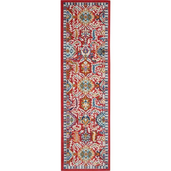 Nourison Passion Red Multi Colored 2 ft. x 8 ft. Persian Modern Transitional Kitchen Runner Area Rug