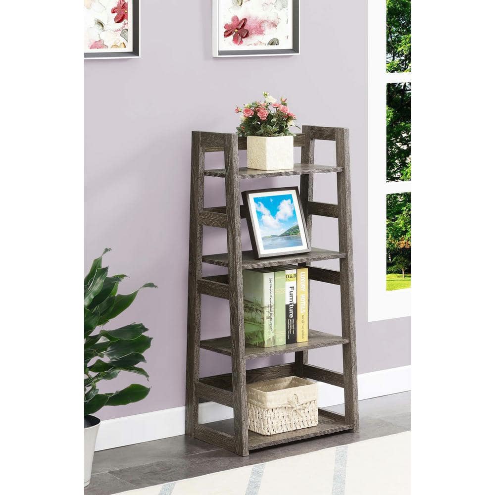 Gray Adjustable 4-Tier Wood Trestle Bookcase