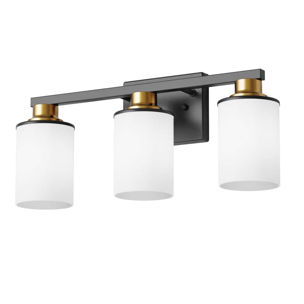 19.69 in. 3-Light Black and Gold Bathroom Vanity Light with Frosted Straight Glass Shade for Bathroom Dressing Room price history on PriceWatchPro