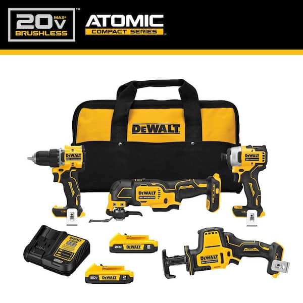 ATOMIC 20-Volt Lithium-Ion Cordless Brushless Combo Kit (4-Tool) with (2) 2.0Ah Batteries, Charger and Bag