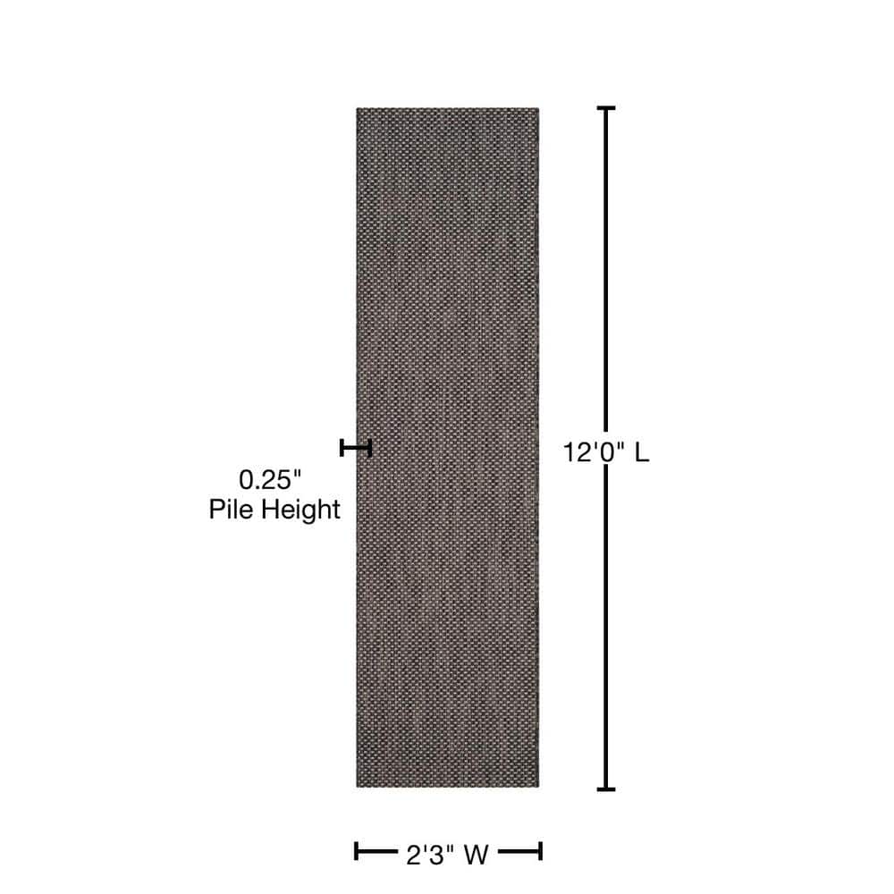 Elegant Black & Beige Checkered 2'3" x 12' Indoor/Outdoor Runner