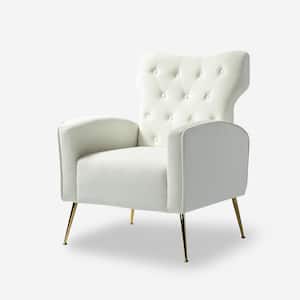 Brion Modern Ivory Velvet Button Tufted Comfy Wingback Armchair with Metal Legs