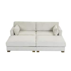 88 in. Modern Square Arm Corduroy Fabric Upholstered Sectional Sofa in. Beige With Two Ottomans And Wood Leg
