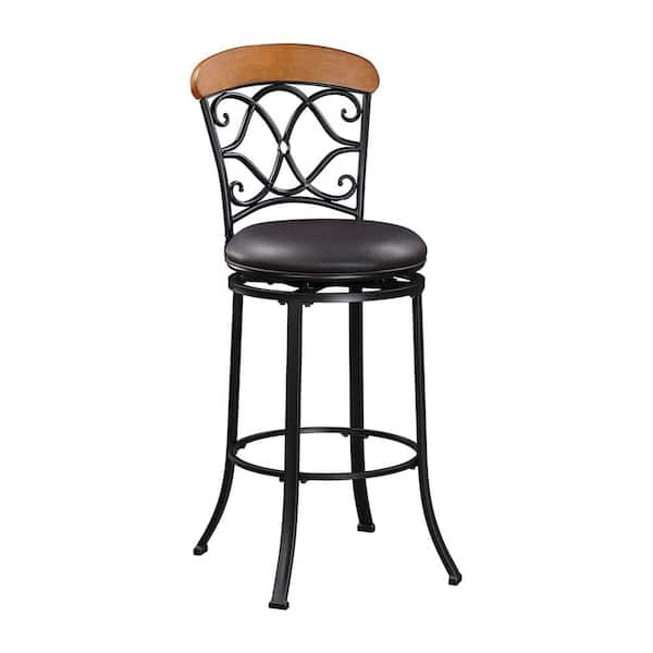 Bonnie 29 in. Black Metal Swivel Pub Height Chair with Brown Faux Leather Seat
