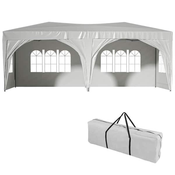 Amucolo 10 ft. x 20 ft. White Outdoor Portable Folding Party Tent, Pop Up Canopy Tent with 6 Removable Sidewalls and Carry Bag