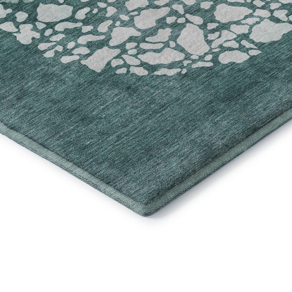 Mayfield Premium Machine Washable Indoor/Outdoor Geometric AMF643 Teal 1 ft. 8 in. x 2 ft. 6 in. Area Rug