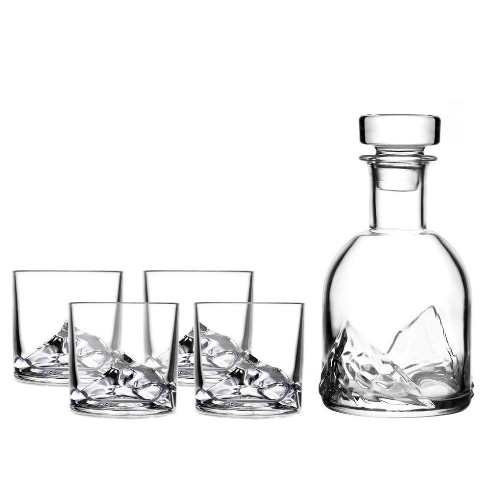 Mount Everest Crystal Whiskey Decanter Set with 4 Glasses
