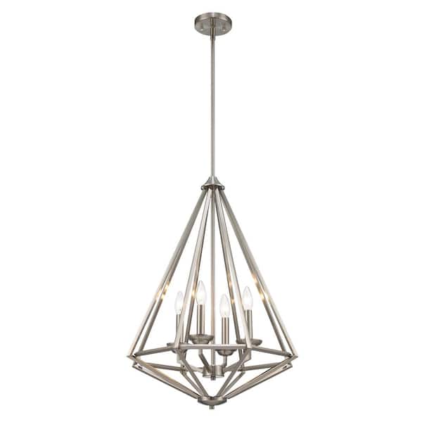 Hubley 4-Light Triangular Brushed Nickel Pendant Light Fixture with Metal Cage Shade