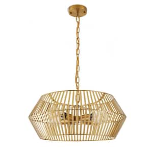 4-Light Antique Gold Geometric Chandelier with Caged Metal Shade