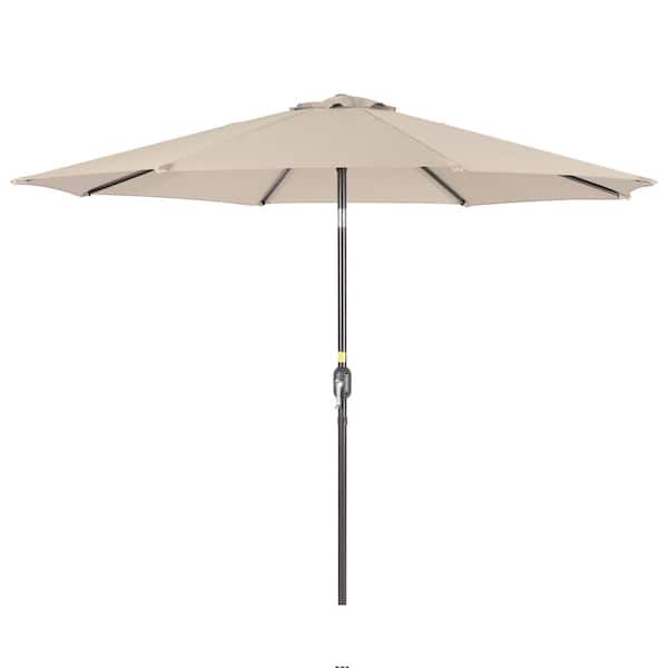 10 ft. Steel Solar-powered Round Outdoor Market Patio Umbrella with Crank in Beige