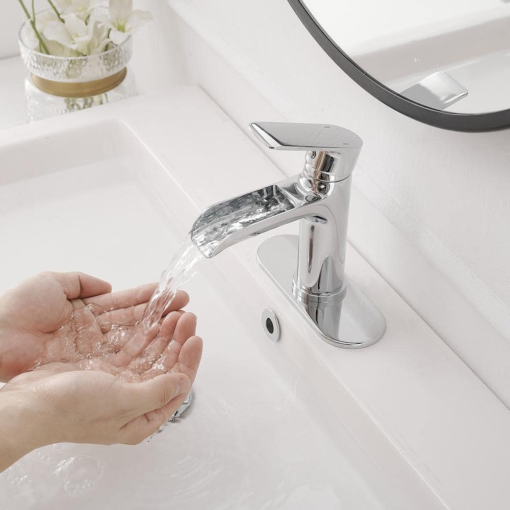 Polished Chrome Single Handle Waterfall Bathroom Faucet
