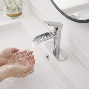 Waterfall Single Handle Single Hole Modern Bathroom Faucet Bathroom Drip-Free Vanity Sink Faucet in Polished Chrome