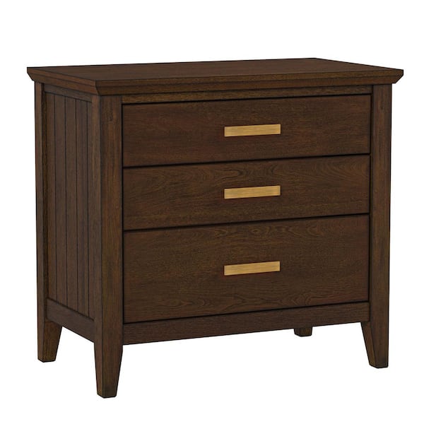 Dark Brown Modern 3-Drawer 25.8 in. W Solid Wood Nightstand Bedside Table with Storage
