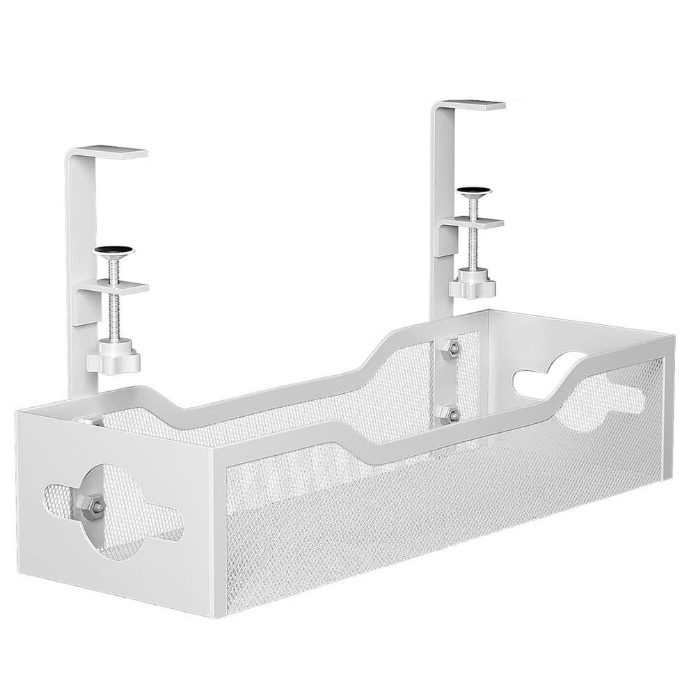 Under Desk Cable Management Tray No Damage Installation Cable Organizer White 1 Pack - Thumbnail 4