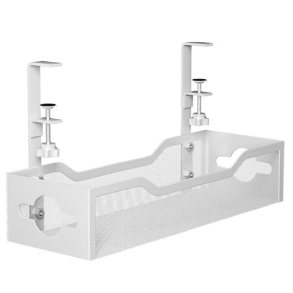 Under Desk Cable Management Tray No Damage Installation Cable Organizer White 1 Pack